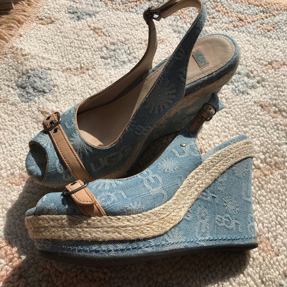 Ugg Signature Open Toe Denim Wedge Sandals - Picture 4 of 7